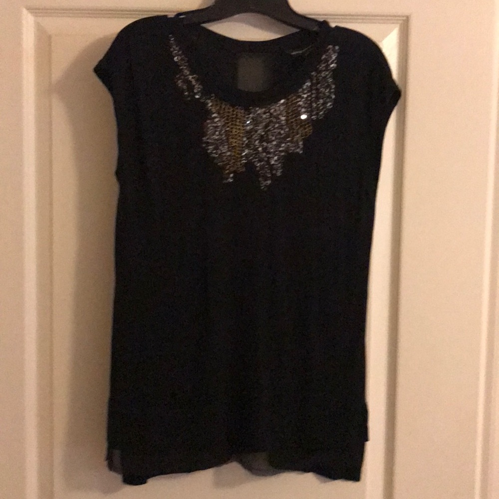 Women’s black embellished cap sleeve blouse
